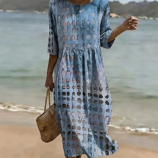 Women's Polka Dot Floral Print Pleated Midi Dress