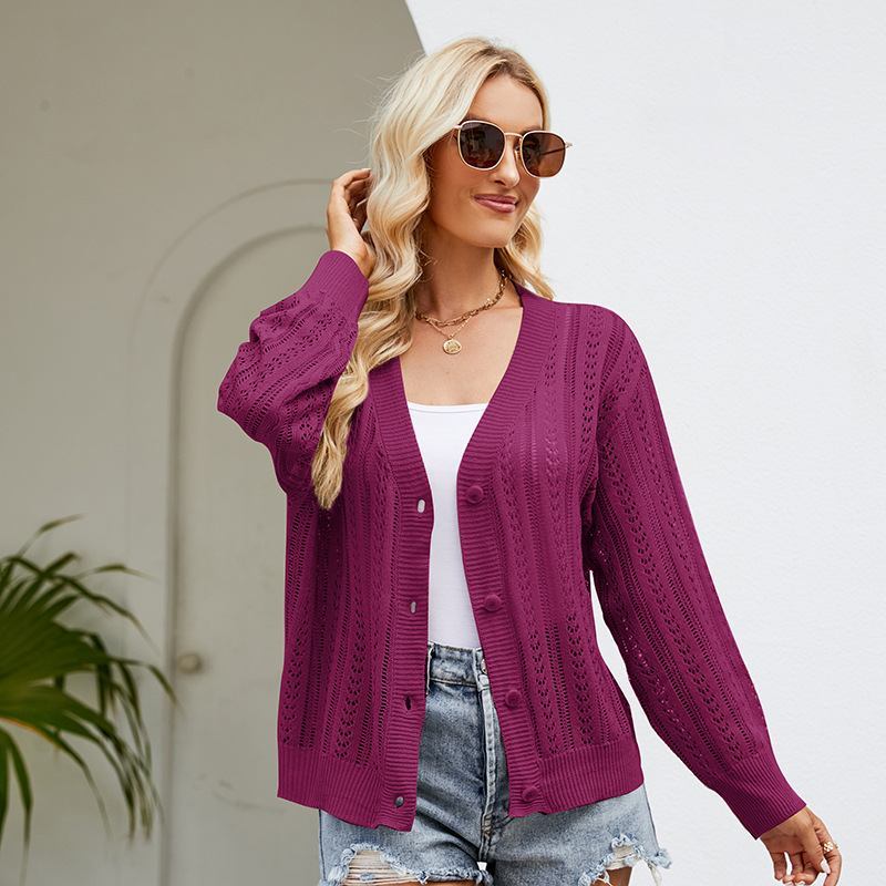 Women's Hollow-Out V-Neck Knit Cardigan