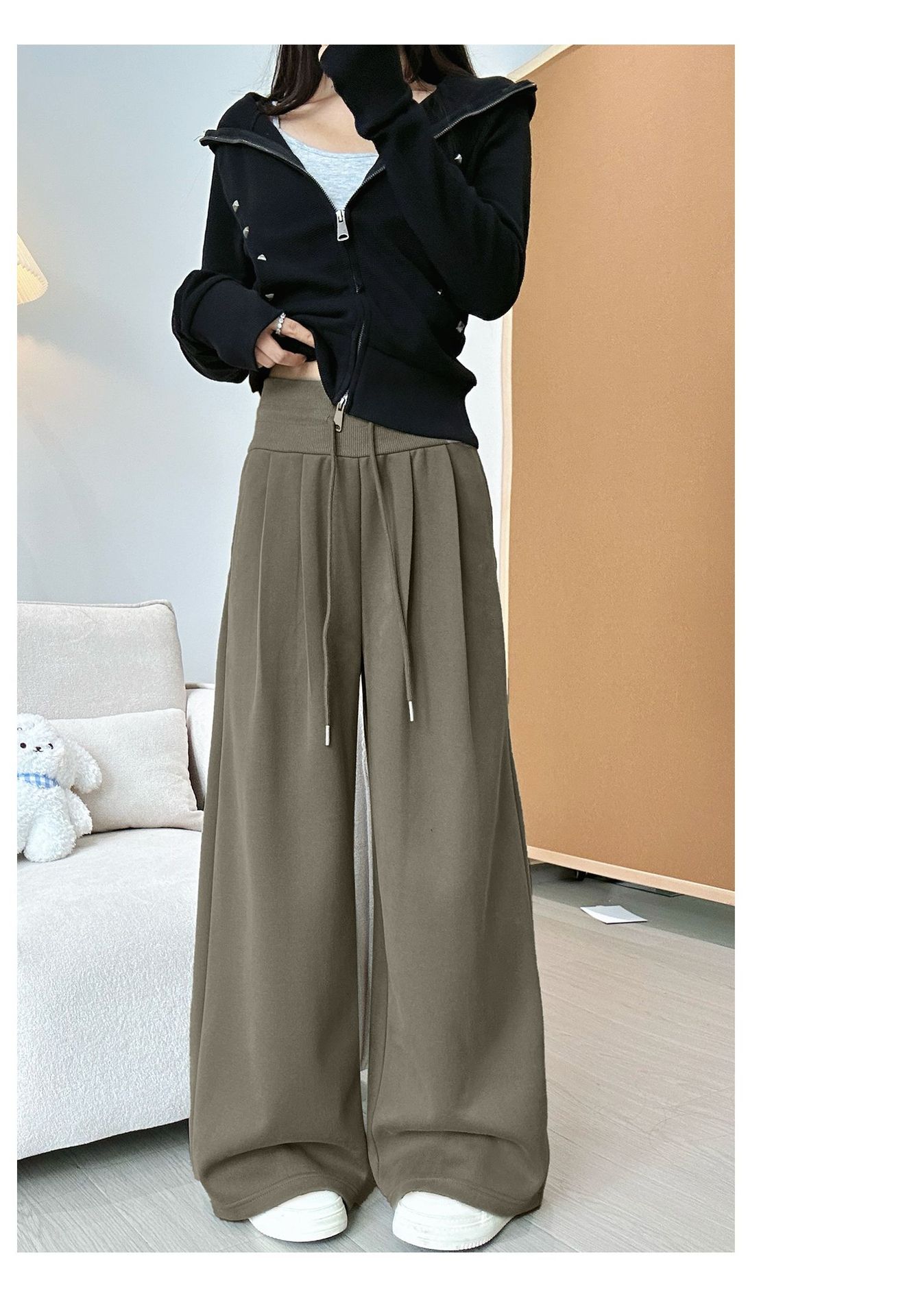 Women's American Retro Wide-Leg Sweatpants Loose Straight Navy