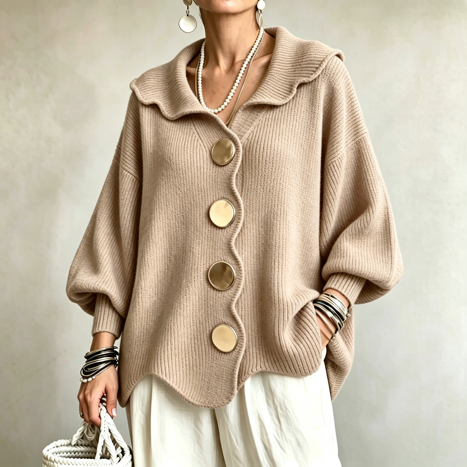 Women's V-Neck Long Sleeve Knit Sweater Top