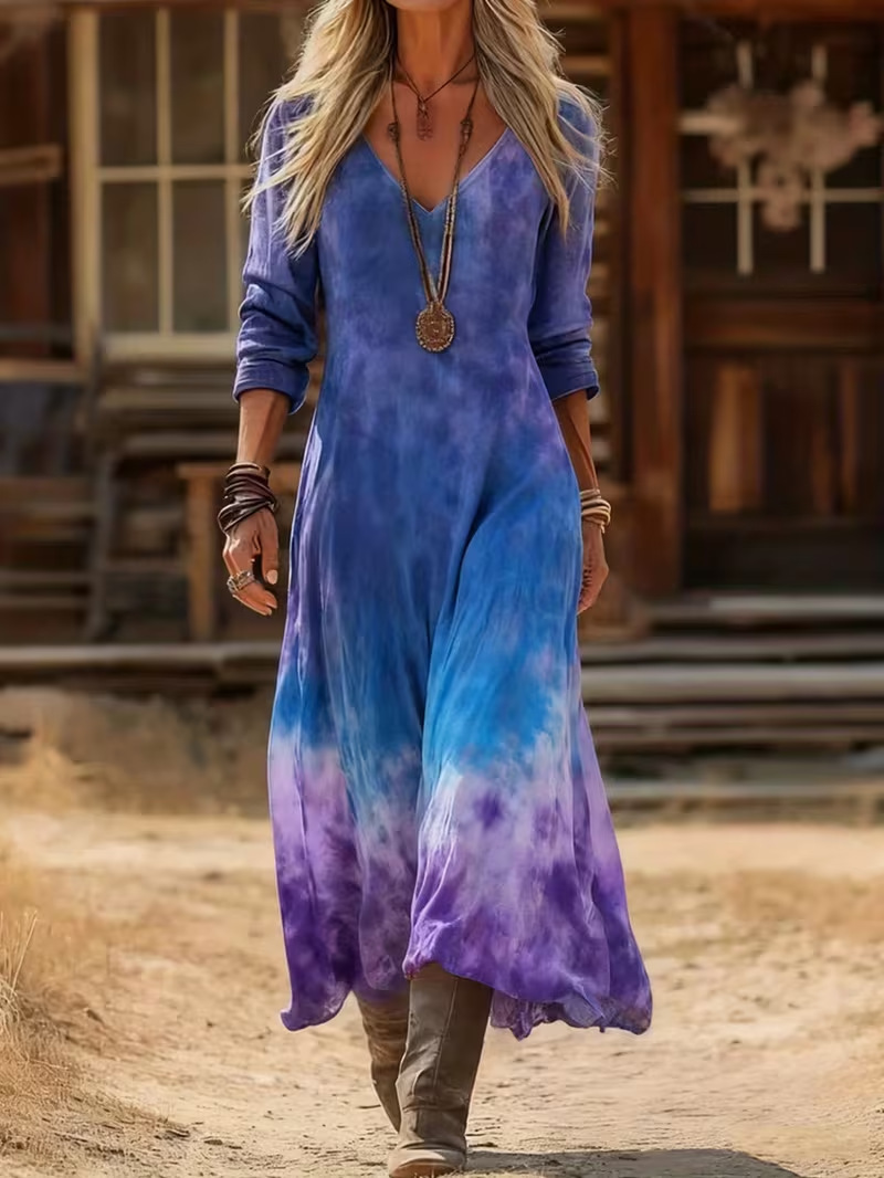Women's Tie-Dye Print Ruched Casual Dress