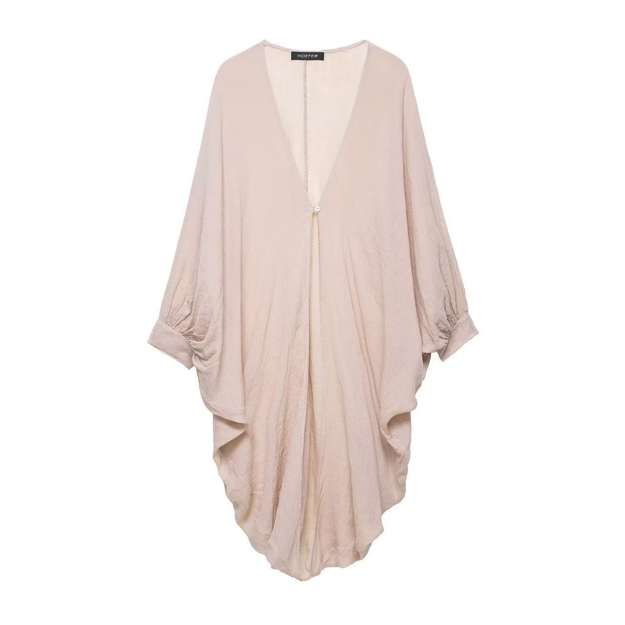 Women's Ramie Long Top Solid Color One Size