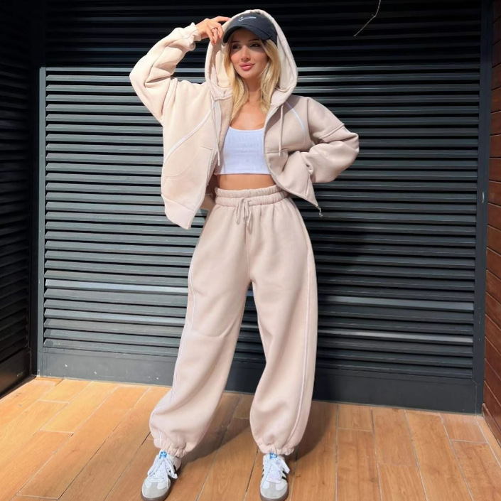 Women's Striped Hooded Cardigan and Pants Set Casual Sporty Two-Piece