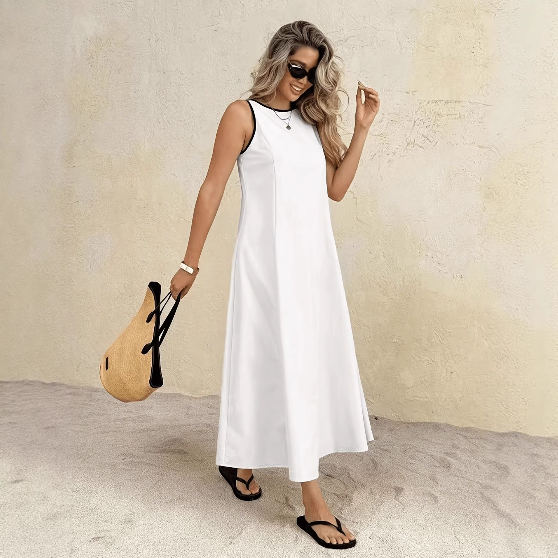 Solid Sleeveless Long Tank Dress