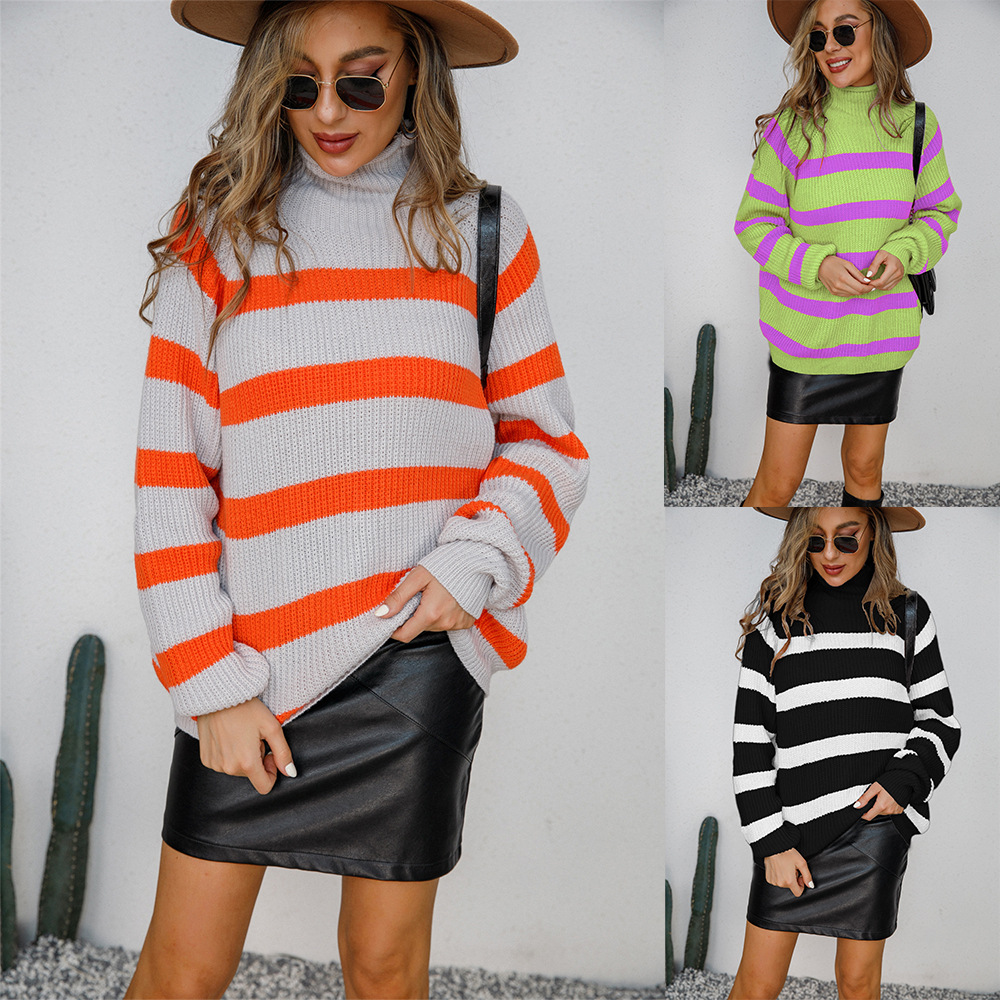 Striped Turtleneck Pullover Sweater
