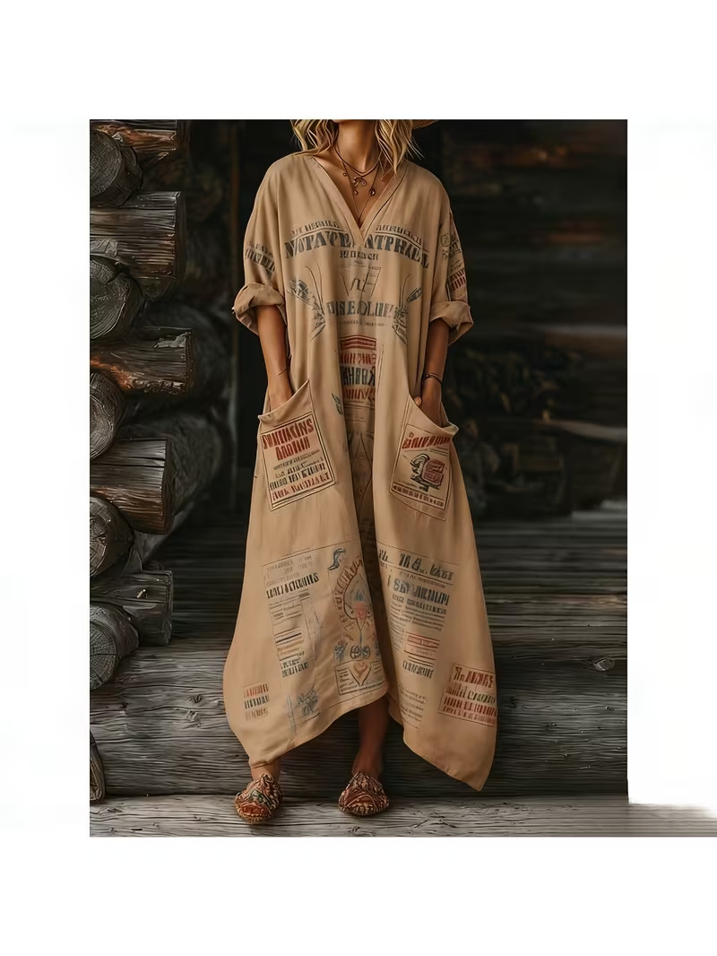 Women's Letter Print Casual A-Line Midi Dress