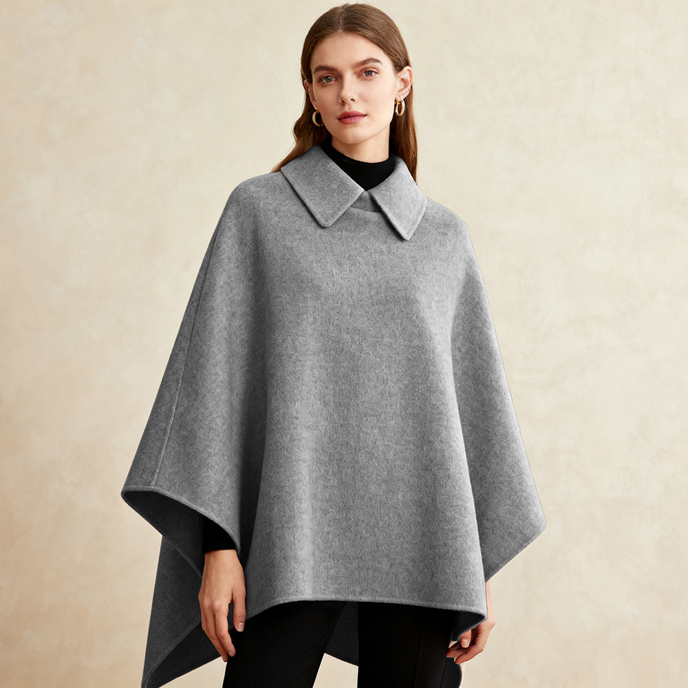 Women's Wool-Blend Long Cape Coat Slimming Elegant Cloak