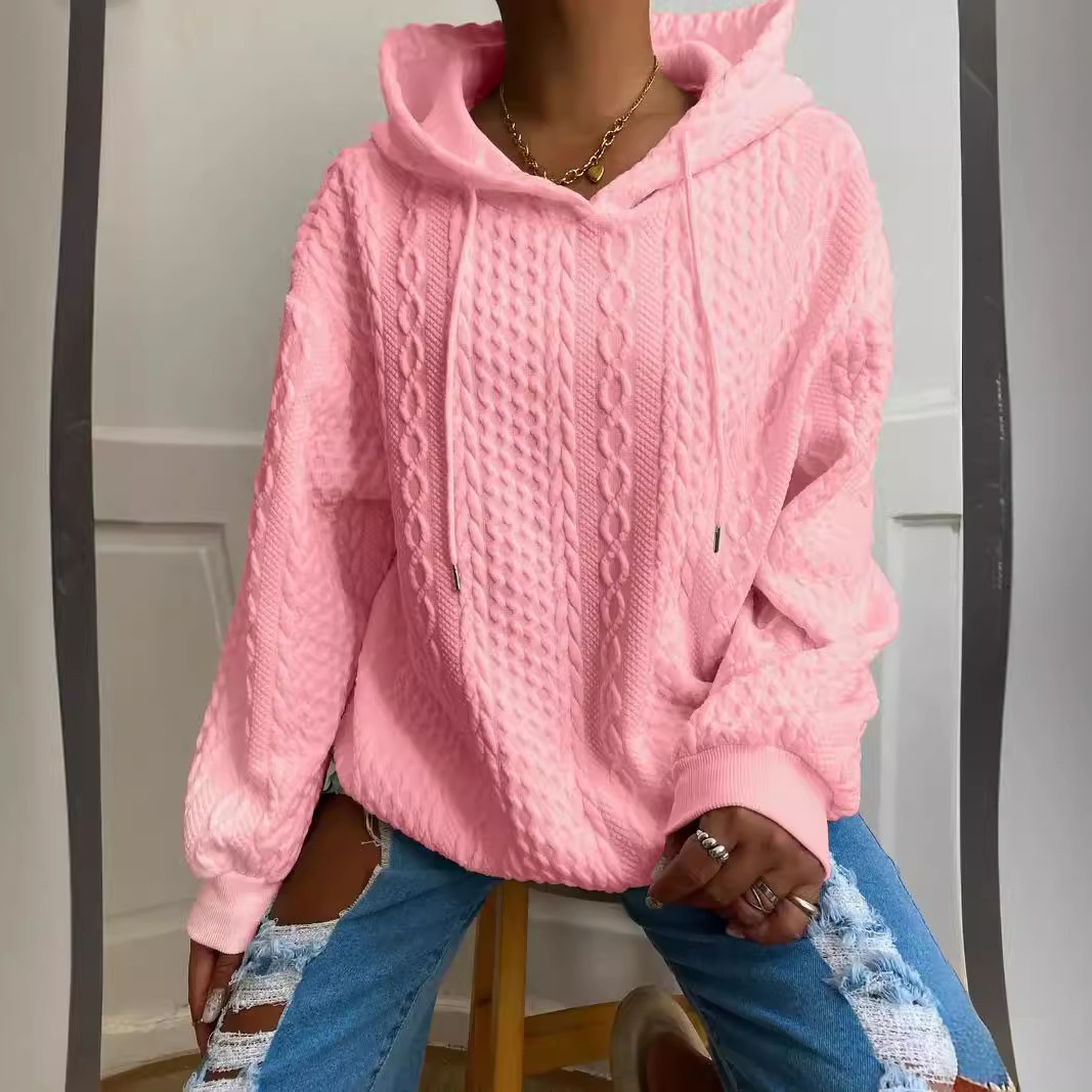 Women's Cable Knit Hooded Pullover Sweatshirt with Pockets