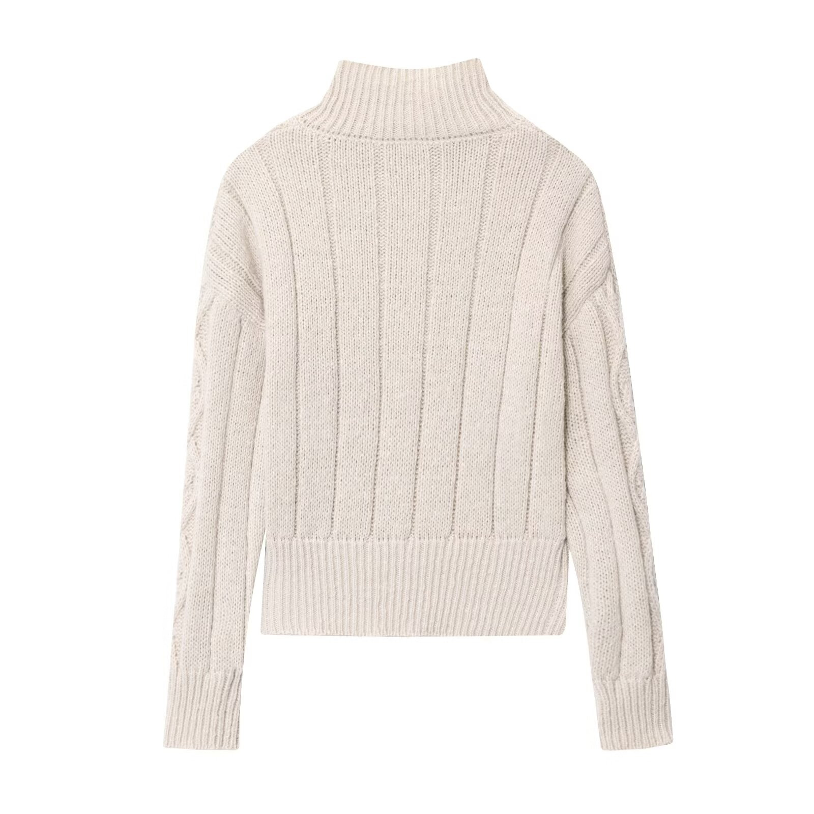 Women's Cable Knit Zip-Up Cardigan with Stand Collar