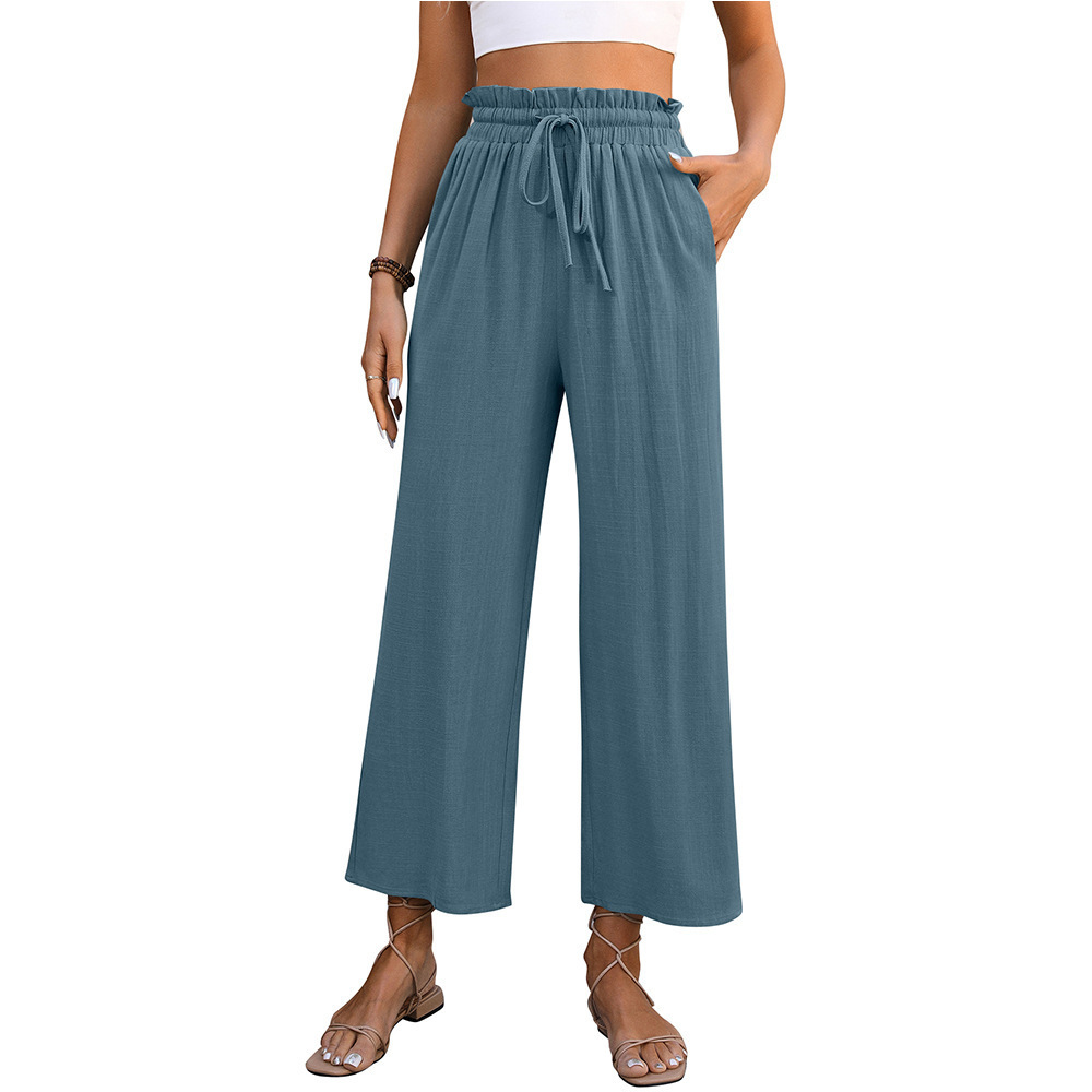 Women's Casual Cotton-Linen High-Waist Wide-Leg Pants