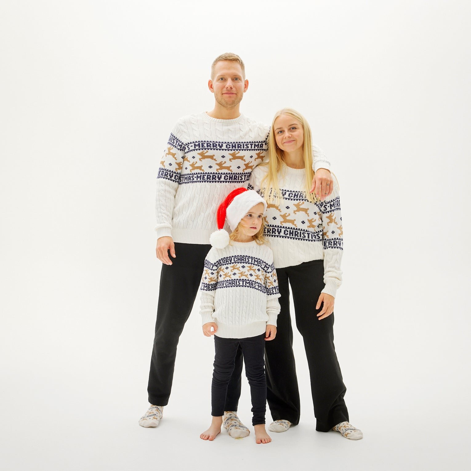 Reindeer Jacquard Knit Sweater Crewneck Matching Family Christmas Pullover