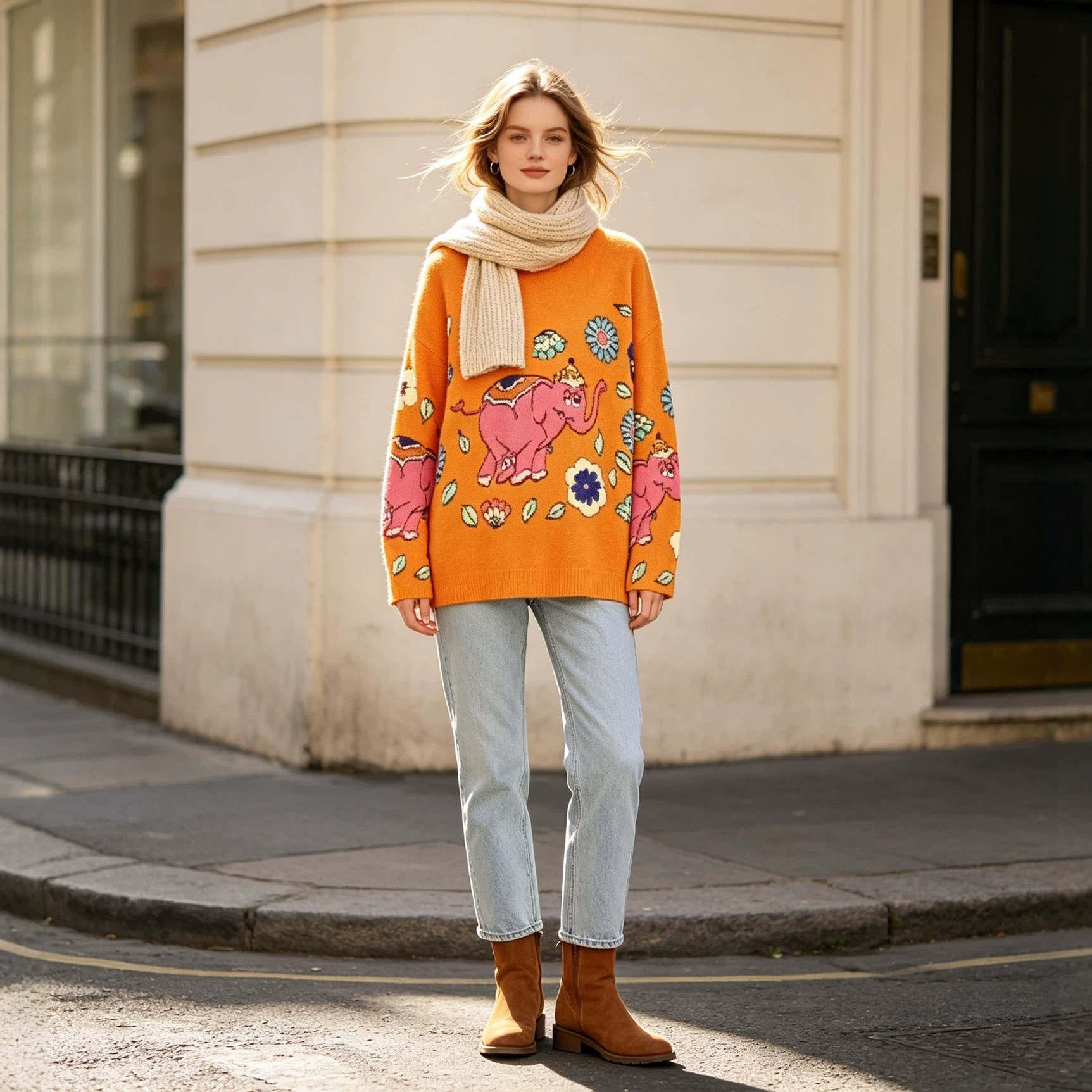 Women's Christmas 3D Print Crewneck Knit Sweater
