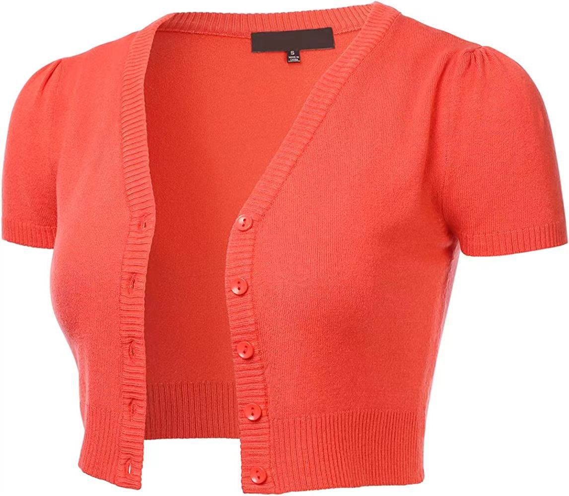 Short Solid V-Neck Button-Front Cardigan Top