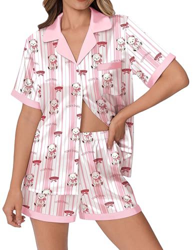 Cuban Collar Animal Print Short Sleeve Women's Set