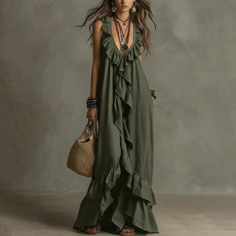 Women's Lace Trim A-Line Maxi Dress