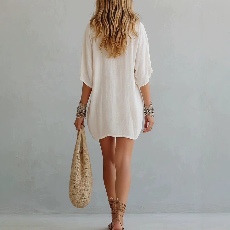 Women's V-Neck Loose Five-Sleeve T-Shirt Vacation Top