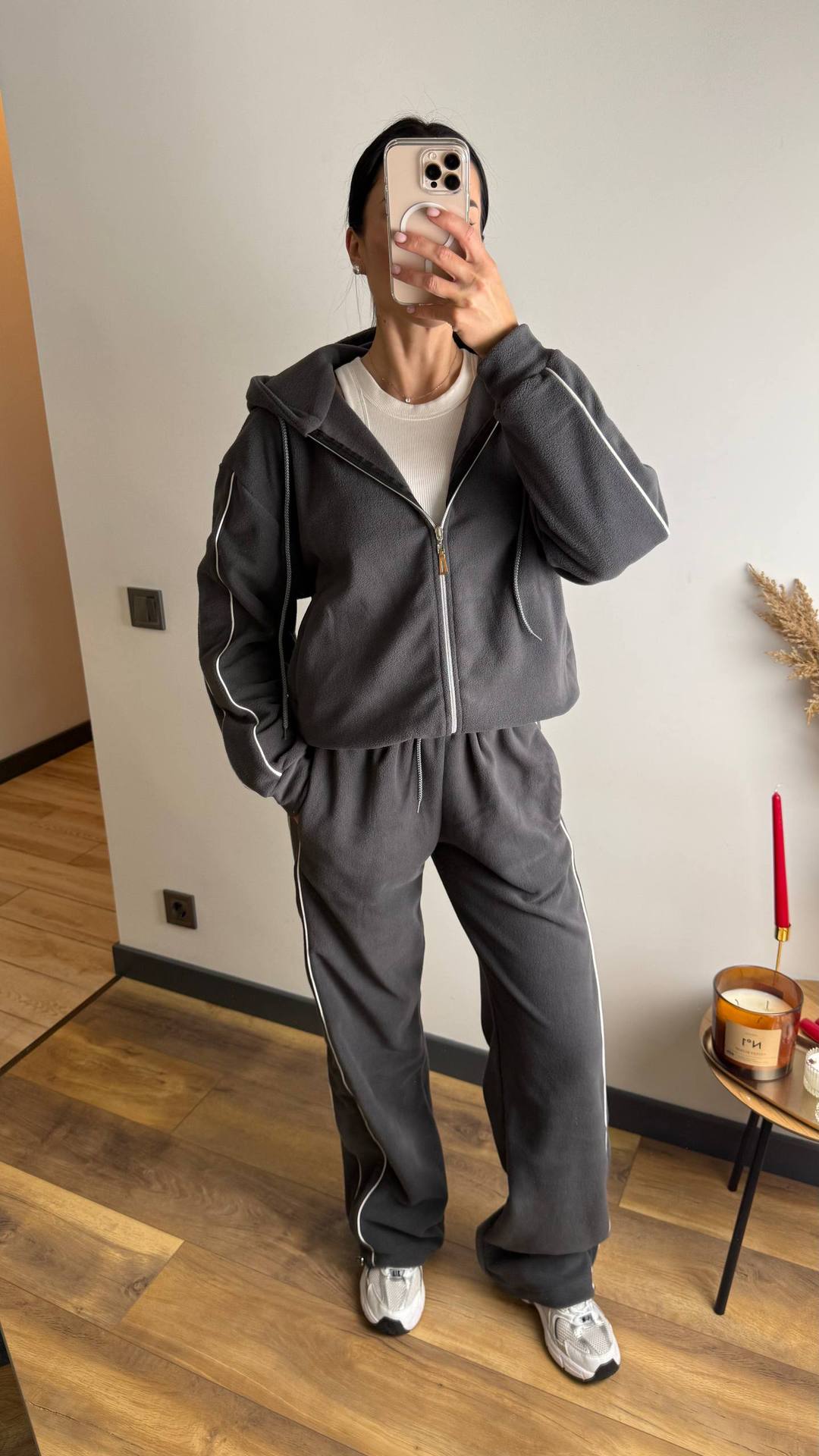 Women's Fleece Hooded Cardigan and Wide-Leg Pants Two-Piece Set