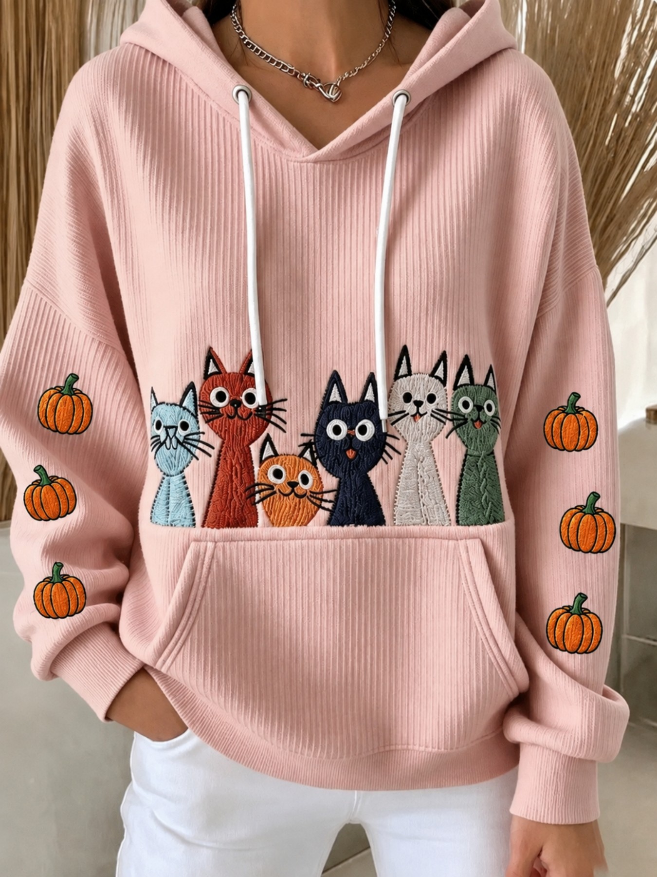 Halloween Pumpkin Cat 3D Print Women's Casual Hoodie