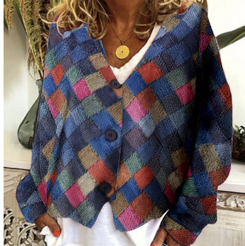 Printed Women's Cardigan Soft Knit Sweater Casual Cape Coat