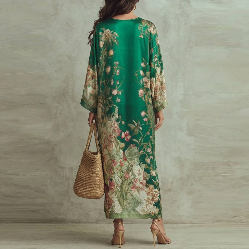 Bohemian Deep V-Neck Floral Print Long Dress