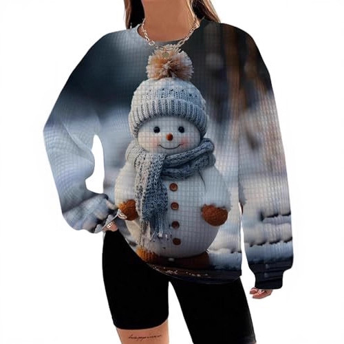 Women's Snowman Reindeer Heart Letter Print Crewneck Sweatshirt