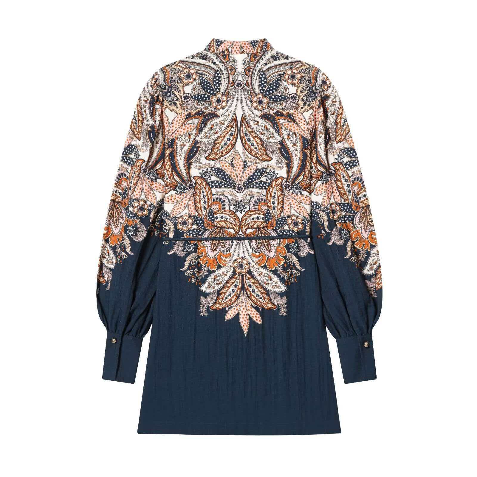 Women's Summer Floral Print Lantern Sleeve Waist Shirt Dress