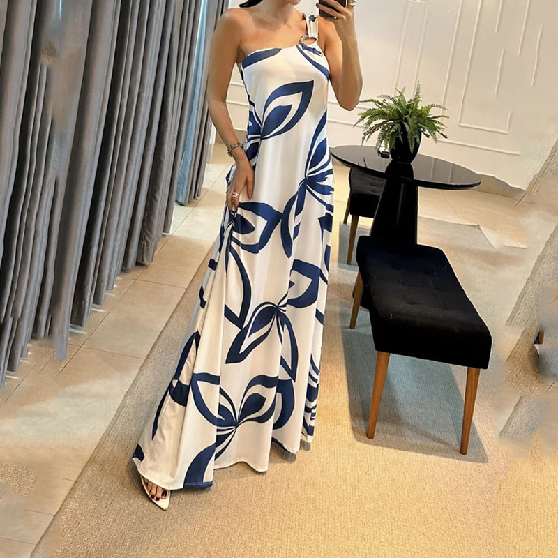 Women's Digital Print Asymmetric Neck Loose Cami Dress