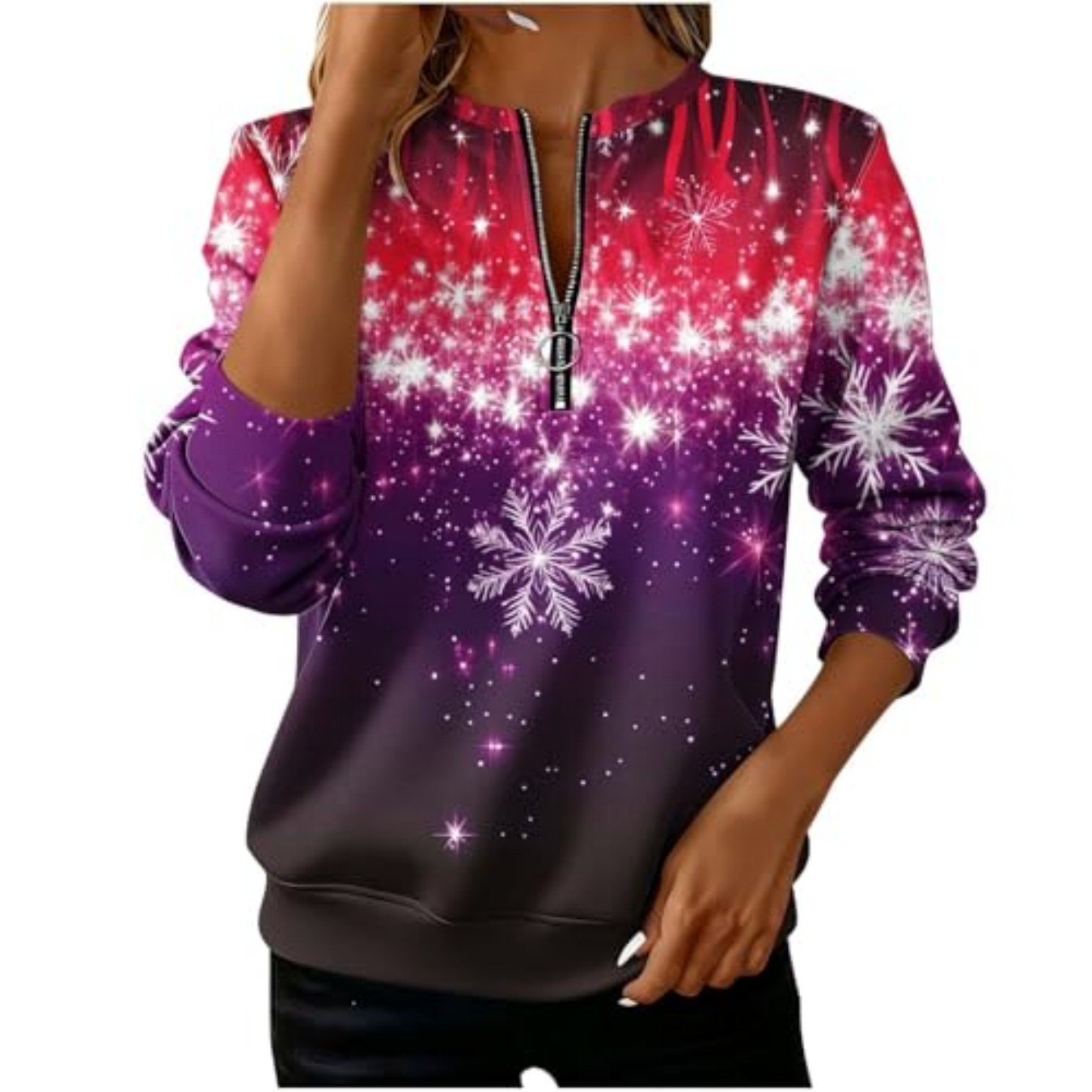 Plaid Snowflake Print Half-Zip Hoodie