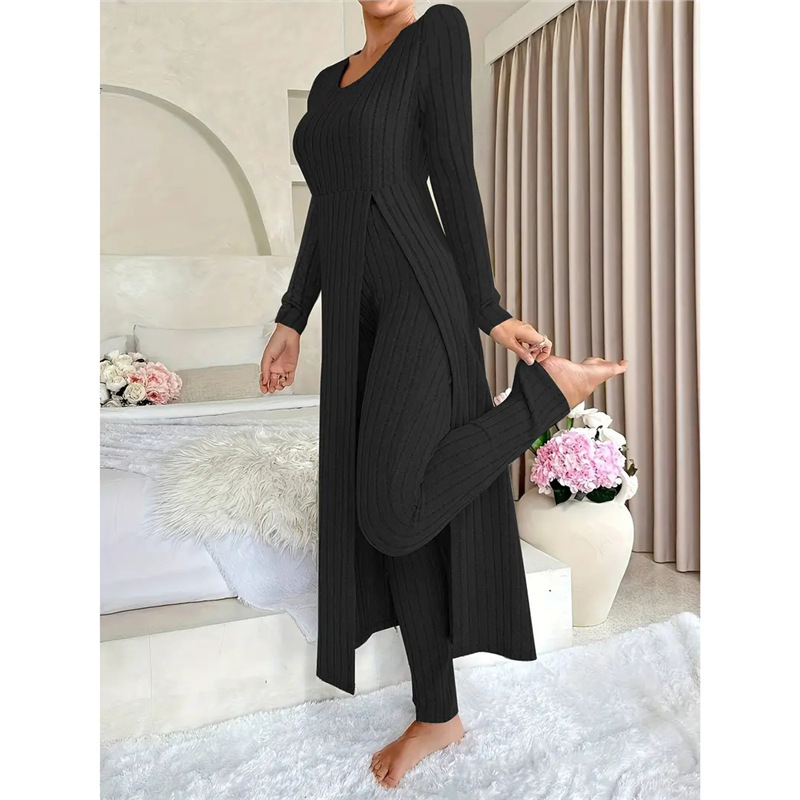 Women's Two-Piece Long Split Top and Pants Set