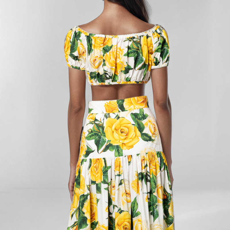 Women's Botanical Print Two-Piece Skirt Set Long Sleeve