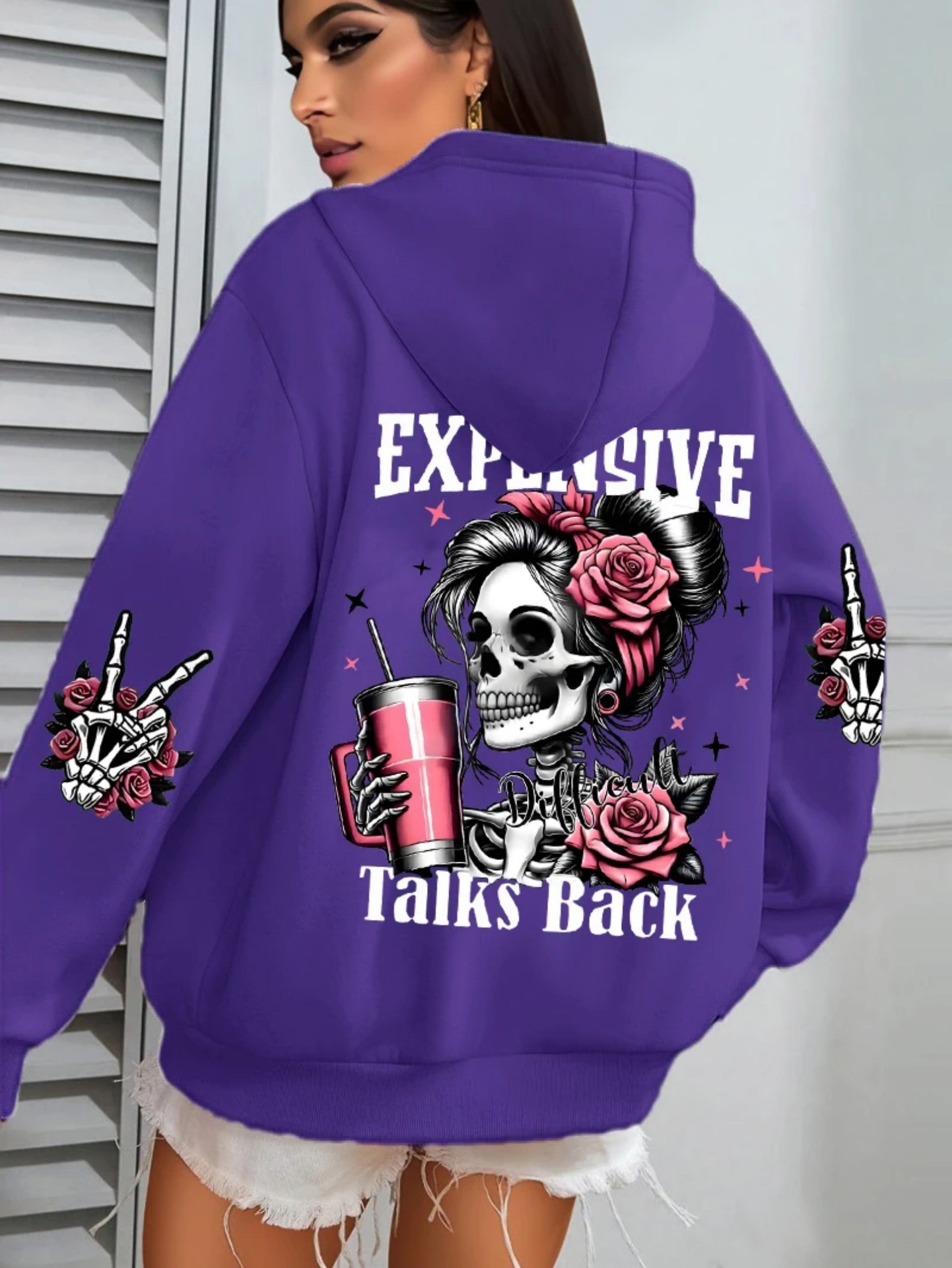Women's Pink Skull Soda Print Hoodie