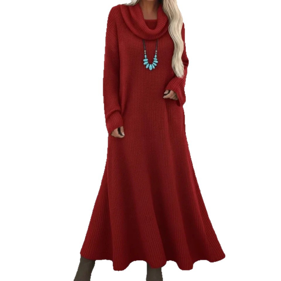 Long Loose Turtleneck Knit Sweater Dress