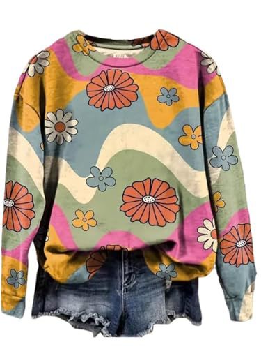 Women's Floral Animal Pumpkin Print Crewneck Sweatshirt