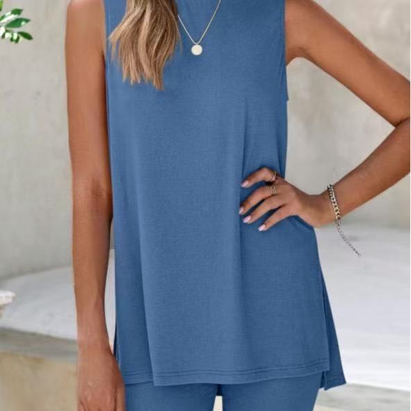 Solid Sleeveless Tank and Shorts Set for Women