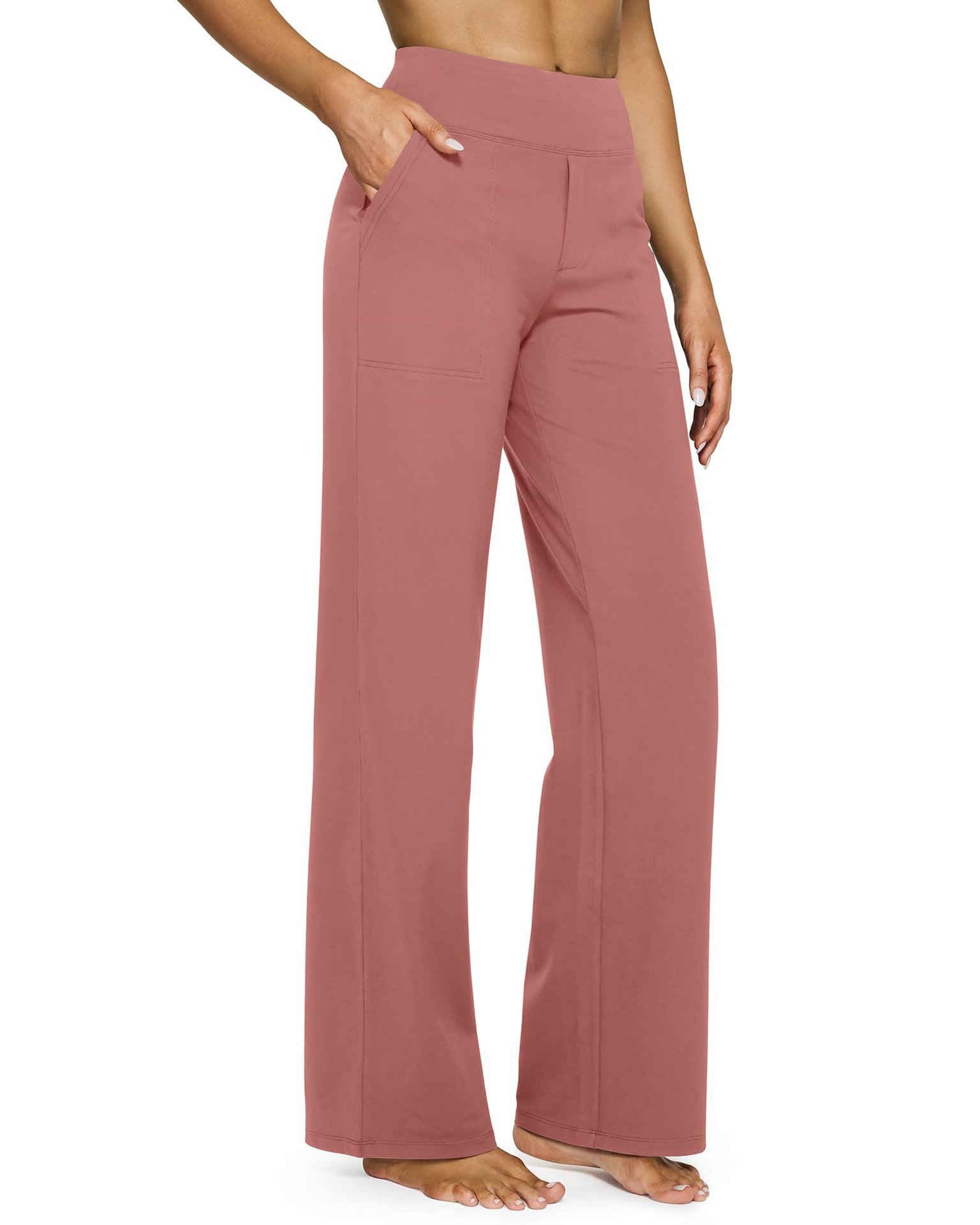 High-Waist Straight-Leg Yoga Pants with Pockets
