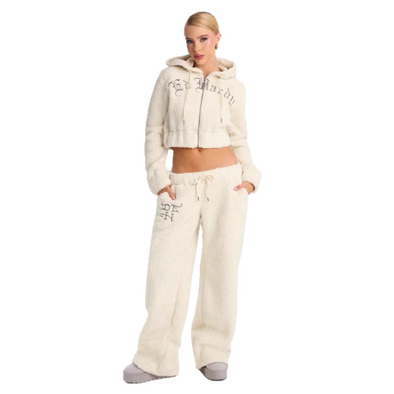 Women's Fleece Hooded Zip-Up Embroidered Tracksuit Set