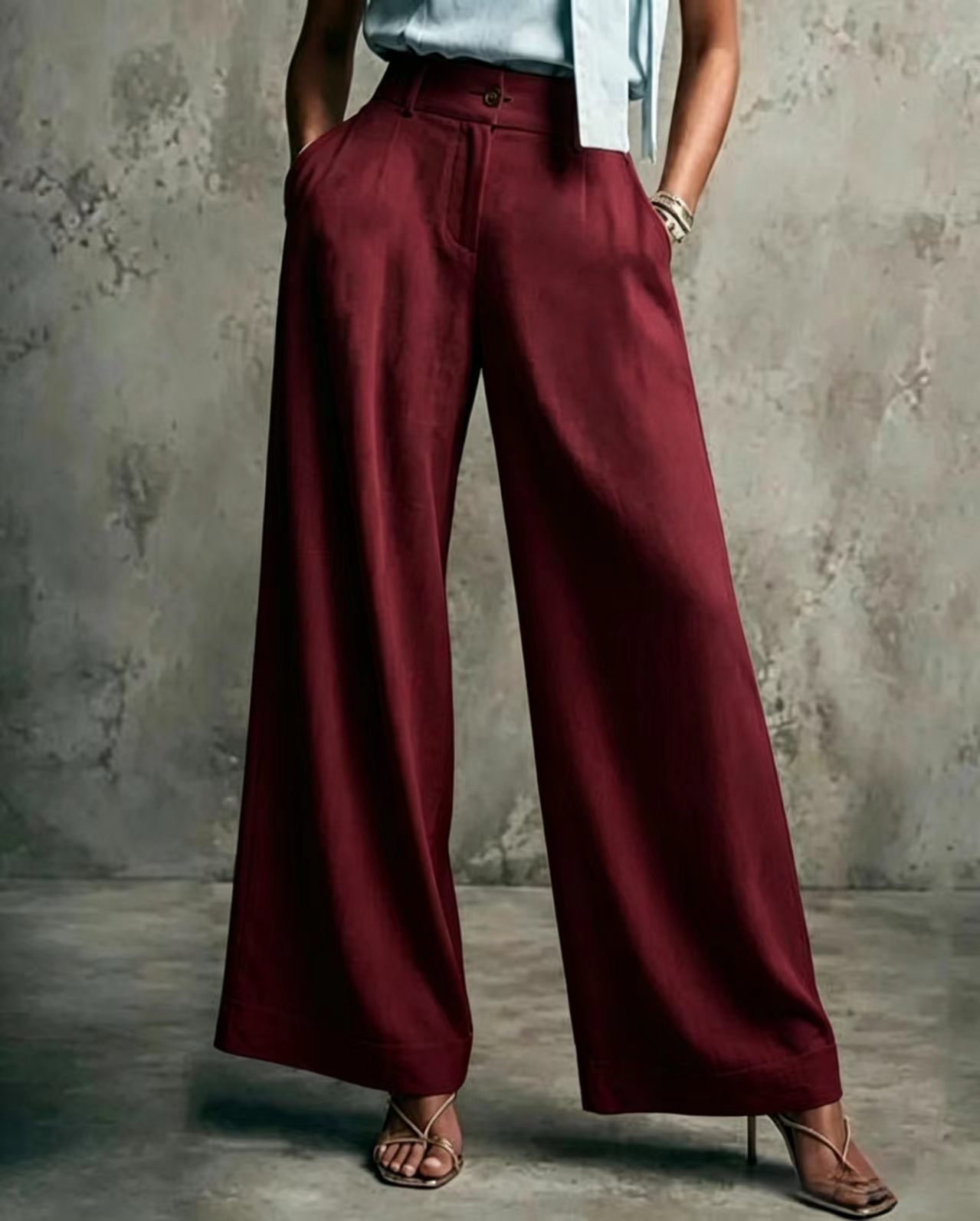 Women's Solid Color High-Waist Wide-Leg Casual Pants