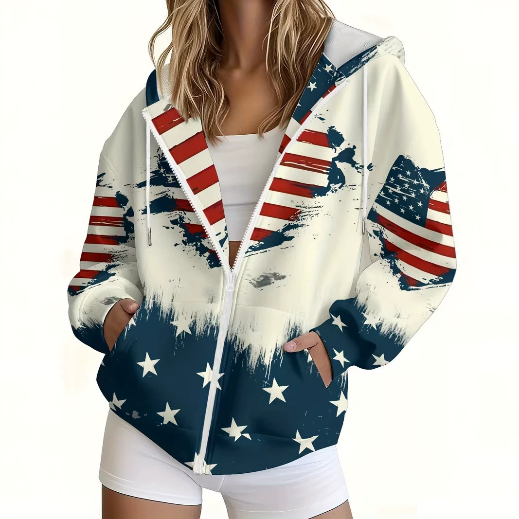 Women's USA Stars & Stripes Zip-Up Hoodie