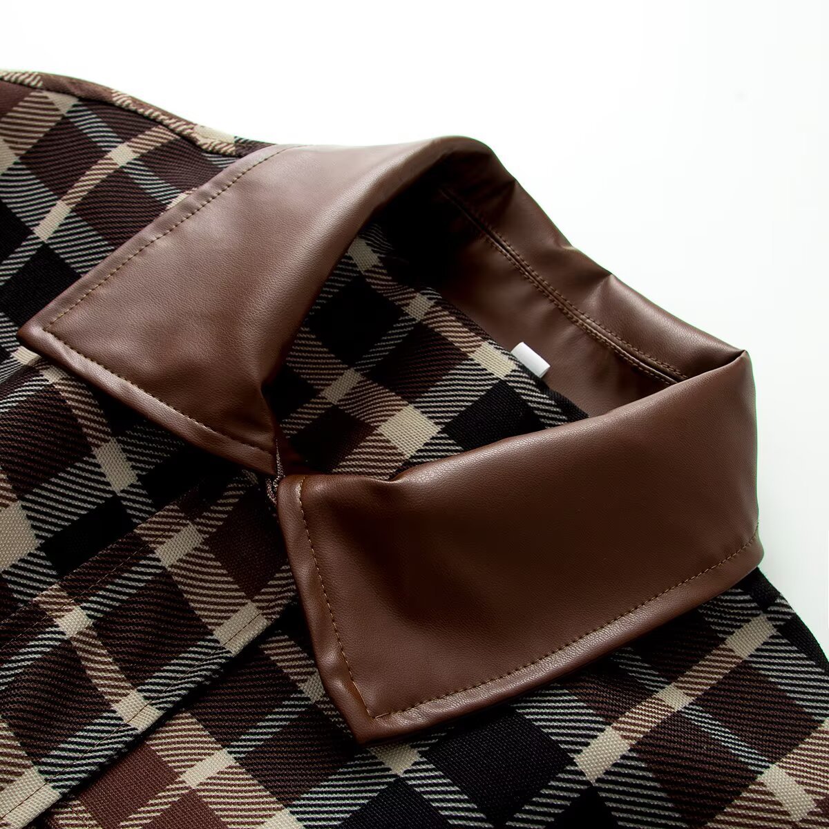 Retro Color-Block Plaid Collared Waist-Cinched Woven Jacket Top
