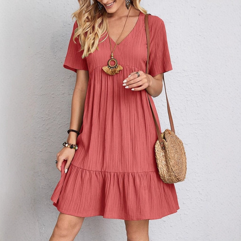 Women's Summer Loose Short Sleeve High Waist Flowy Dress