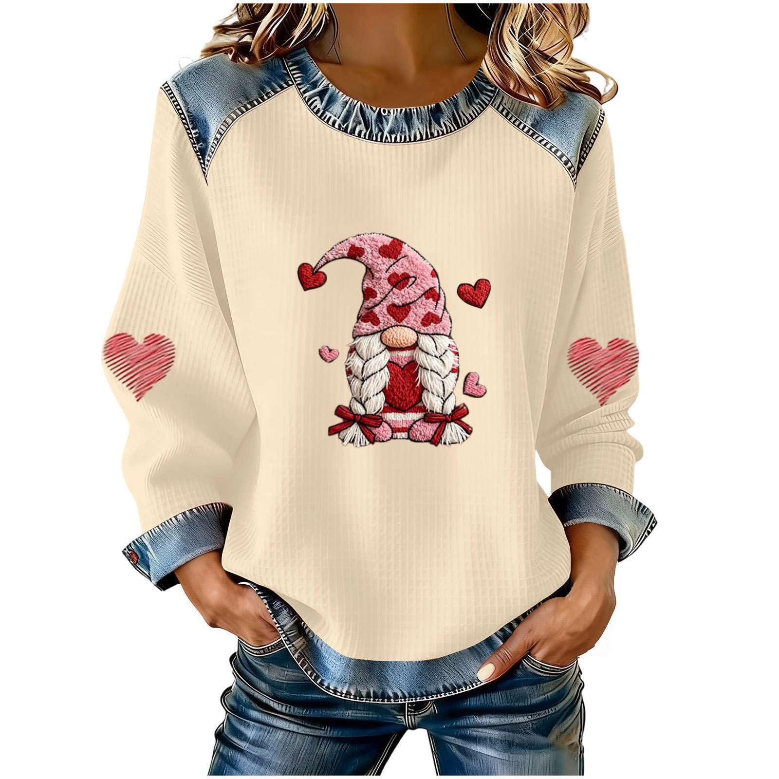 Women's Heart Print Crewneck Sweatshirt