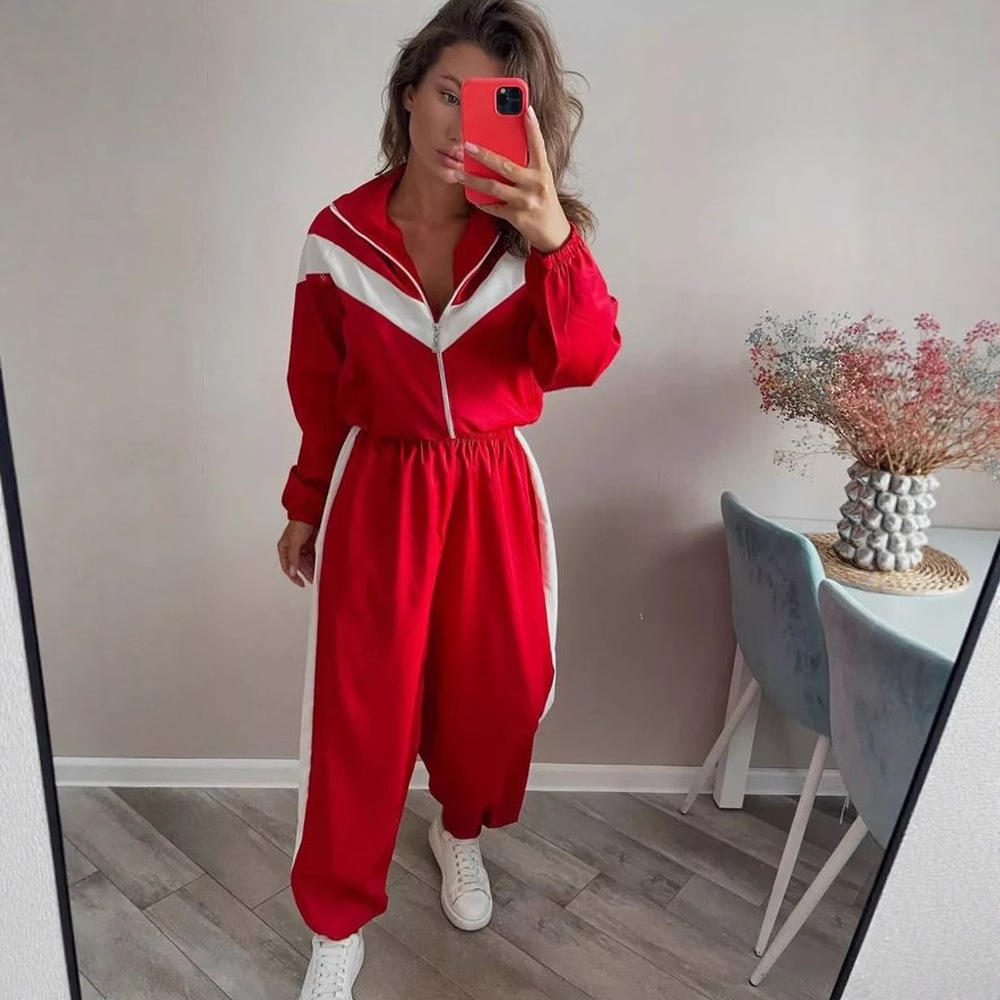 Women's Color-Block Long-Sleeve Track Jacket and Pants Set Streetwear