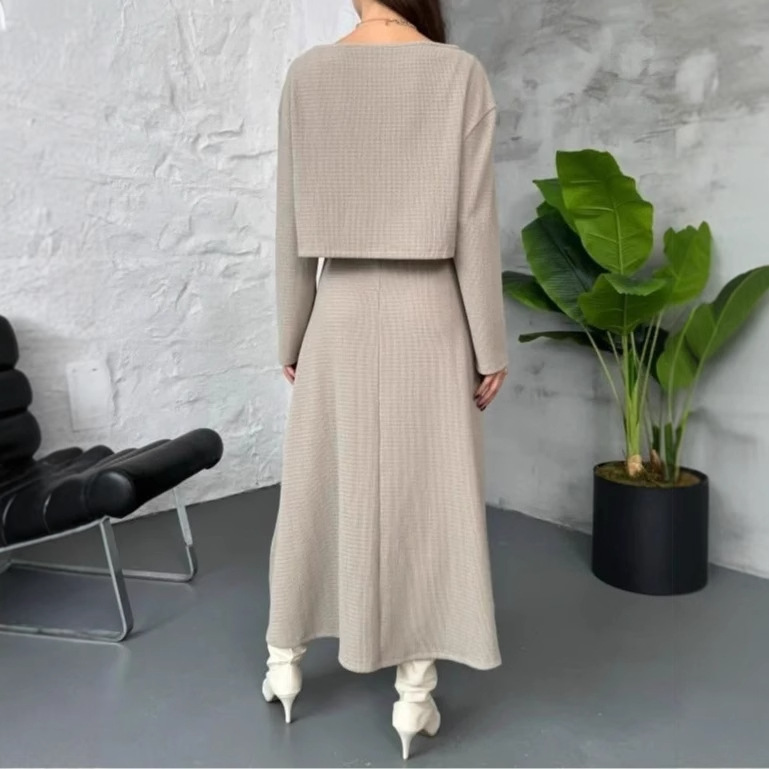 Off-Shoulder Knit Top and Long Skirt Two-Piece Set