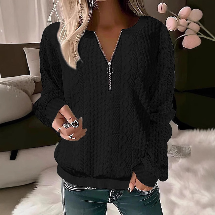 Women's Zip-Up Long Sleeve Solid Color Sweatshirt