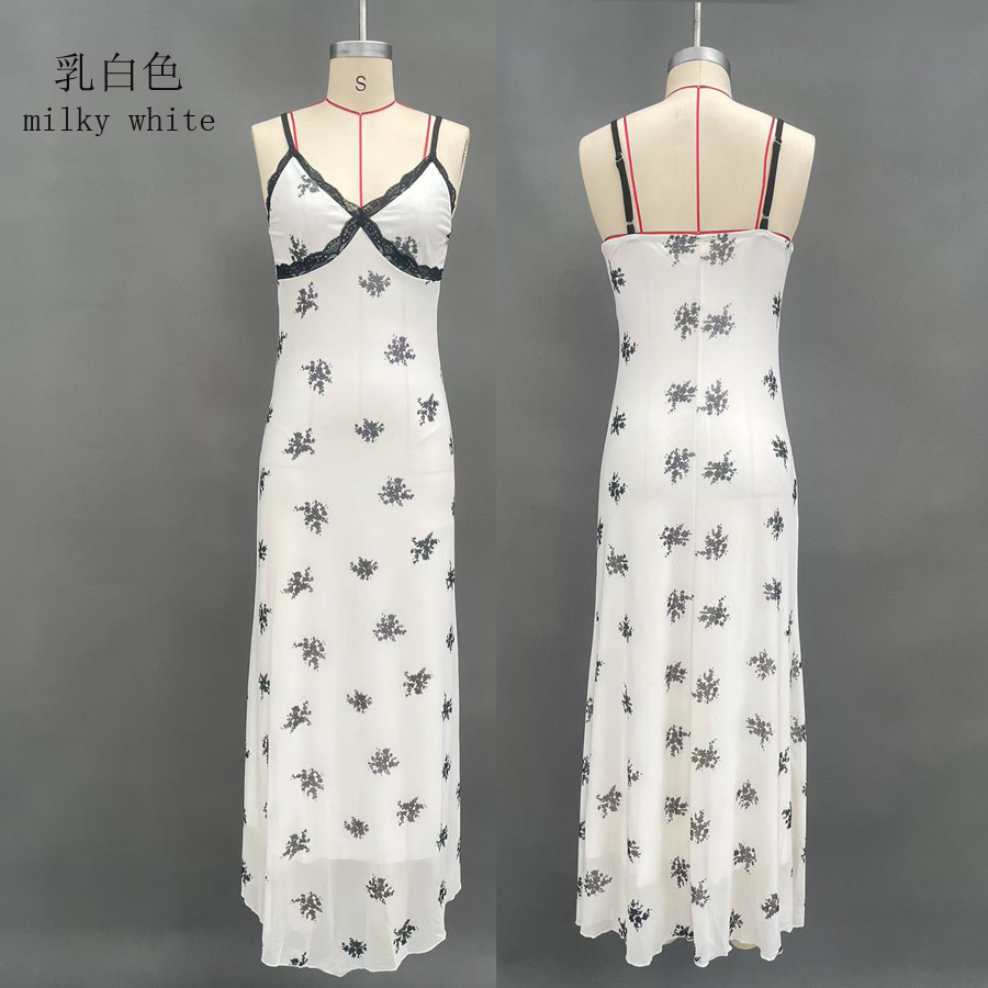 Women's V-Neck Open-Back Cami Dress Slim Fit Floral Print