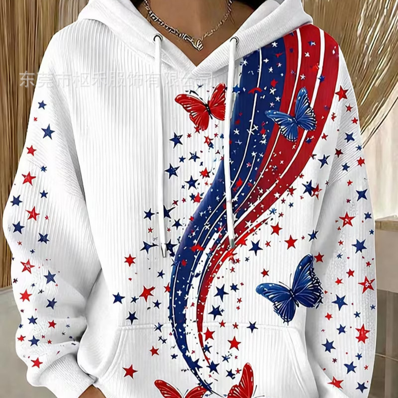 Women's Casual USA Anniversary Print Hoodie