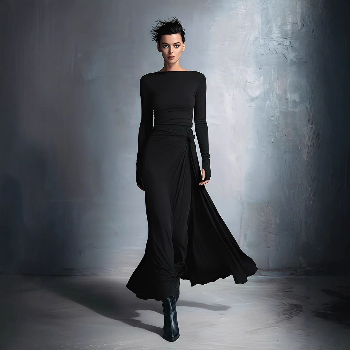Off-Shoulder Twist Waist Bodycon A-Line Long Dress