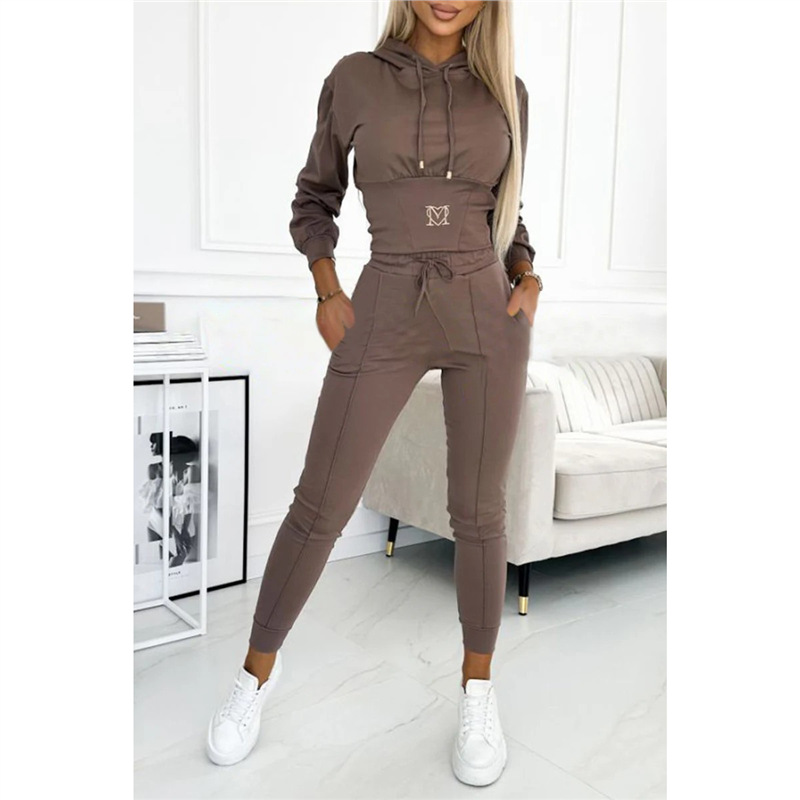 Women's Cinched Waist Hoodie and Pants Set Casual Sporty Two-Piece