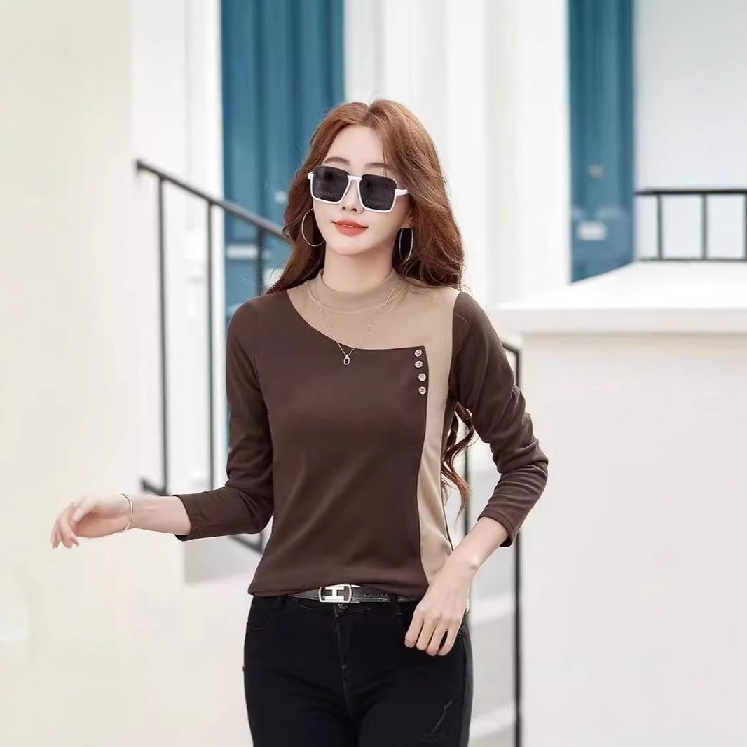 Fleece-Lined Slim Fit Long Sleeve T-Shirt Women's Solid Color Pullover