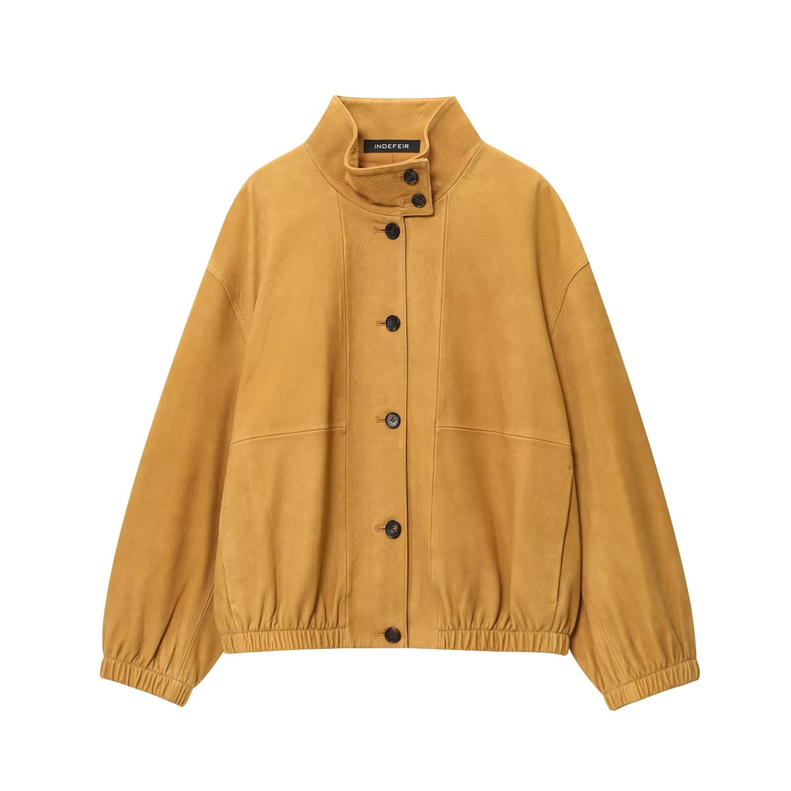 Women's Faux Leather Bomber Jacket Stand Collar Button Front Loose Fit